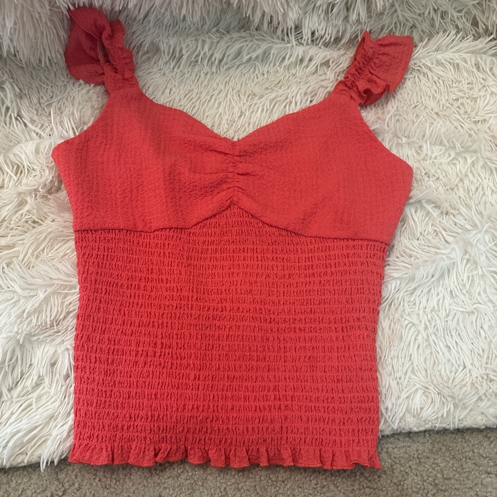 Women's coral Smocked Top